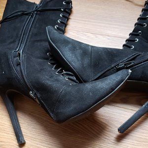 Black lace up/zip up heels